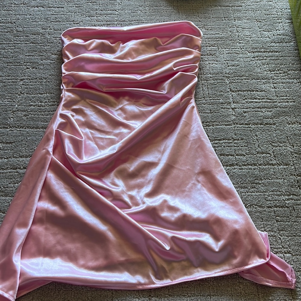 Shiny Pink Asymmetric Tube Dress Size S